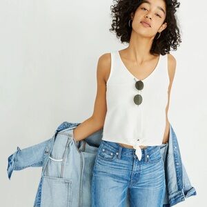 Madewell Texture & Thread Tie-Front Tank Top White XS Ribbed